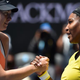 Serena Williams (right) shakes hands with Maria Sharapova after winning their women’s singles match at the Australian Open in Melbourne Jan. 26, 2016.
SAEED KHAN/AFP/Getty Images